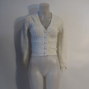 Womens 8Apart White Crochet Cardigan Sweater S